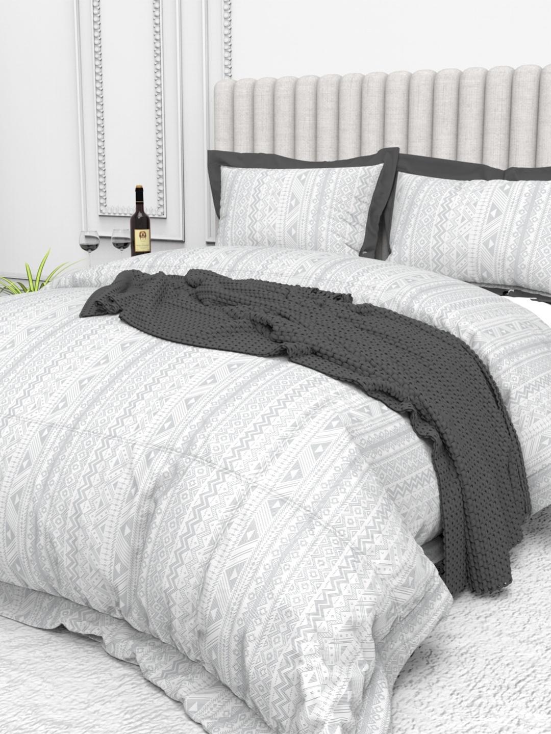 THE WHITE MOSS Tuscan summer Graphic Cotton 250 TC King Bedsheet with 2 Pillow Covers, Grey
THE WHITE MOSS Tuscan summer Graphic Cotton 250 TC King Bedsheet with 2 Pillow Covers, Grey
