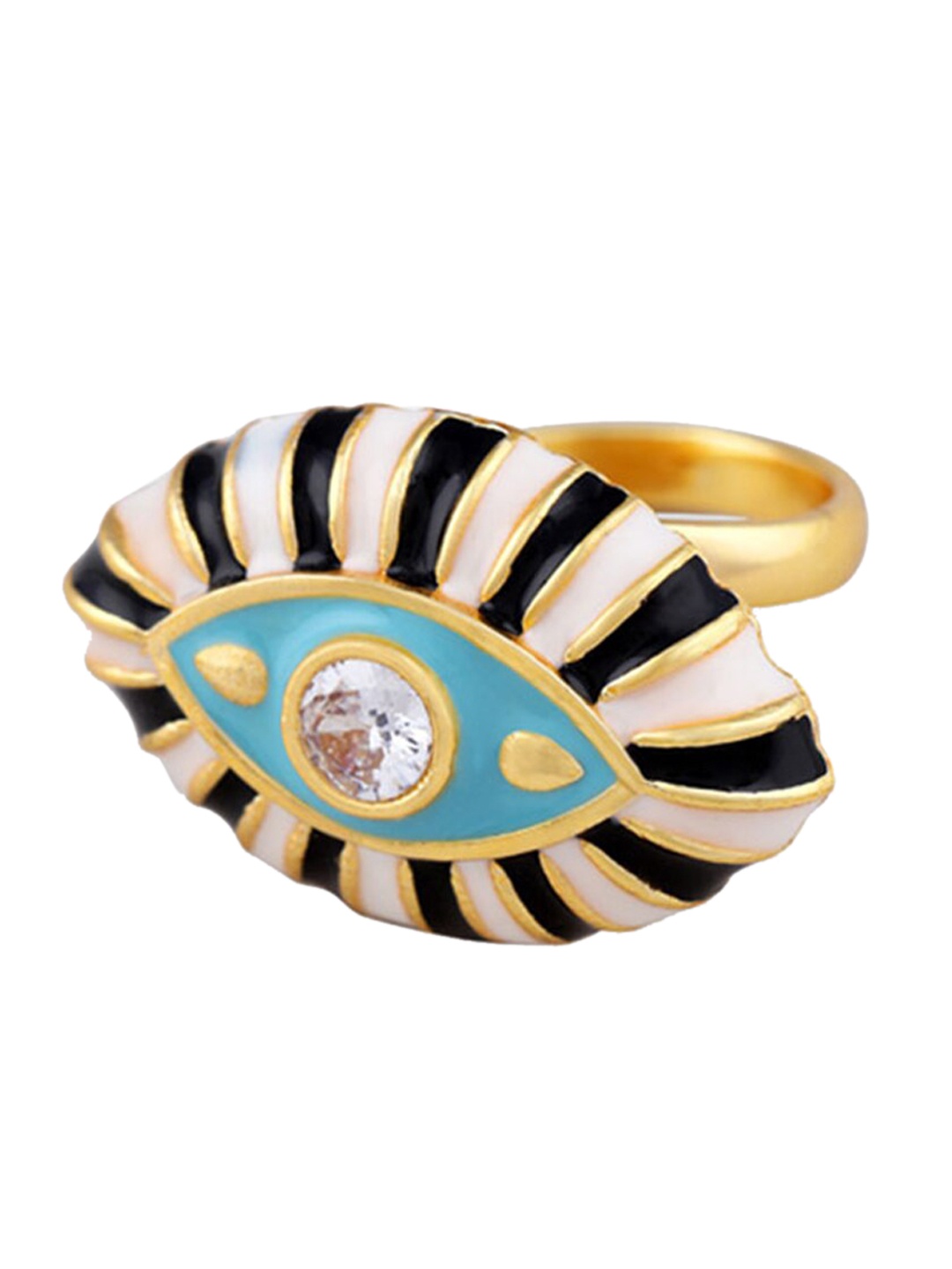Tipsyfly Gold-Plated Zebra Stripe and Turquoise Evil Eye Enamelled White Crystal Studded Adjustable Finger Ring
Tipsyfly Gold-Plated Zebra Stripe and Turquoise Evil Eye Enamelled White Crystal Studded Adjustable Finger Ring