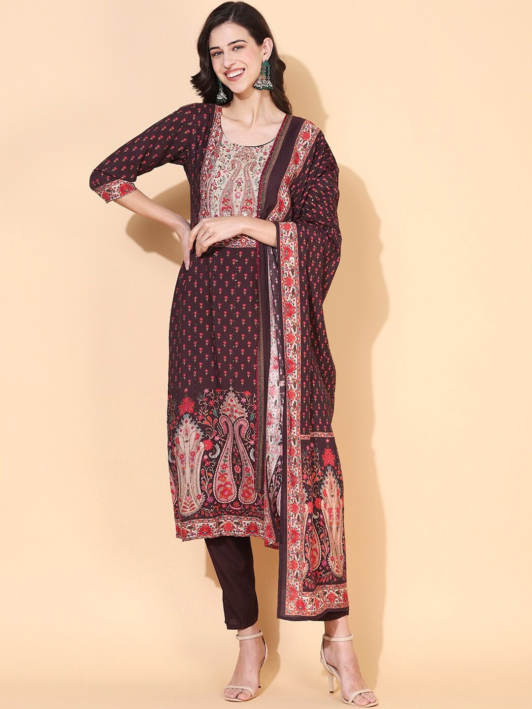 FASHOR Women Brown Ethnic Motifs Printed Mirror Work Kurta with Trousers & With Dupatta
FASHOR Women Brown Ethnic Motifs Printed Mirror Work Kurta with Trousers & With Dupatta