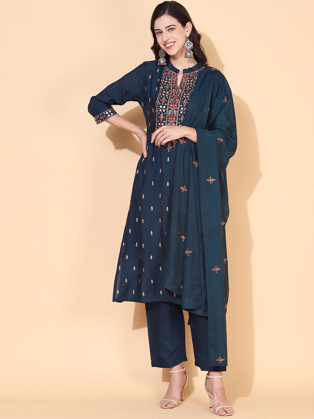 FASHOR Women Teal Ethnic Motifs Embroidered Sequinned Kurta with Trousers & With Dupatta
FASHOR Women Teal Ethnic Motifs Embroidered Sequinned Kurta with Trousers & With Dupatta