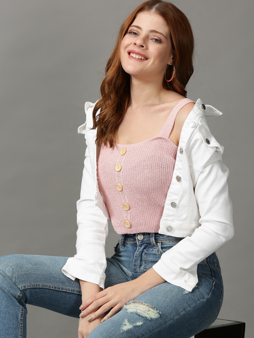 SHOWOFF Pink Shoulder Straps Fitted Crop Top