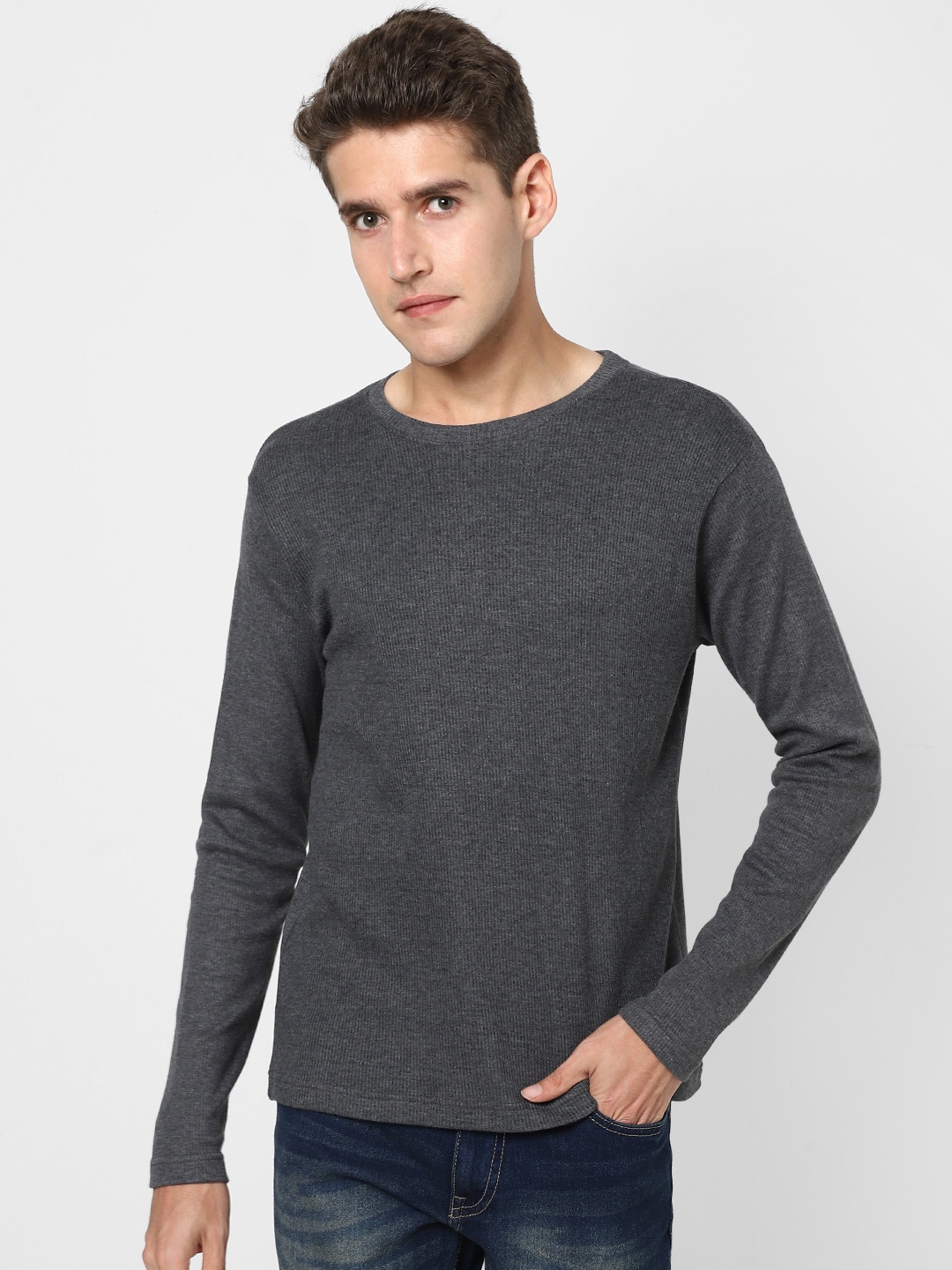 VASTRADO Men Grey Cotton T-shirt