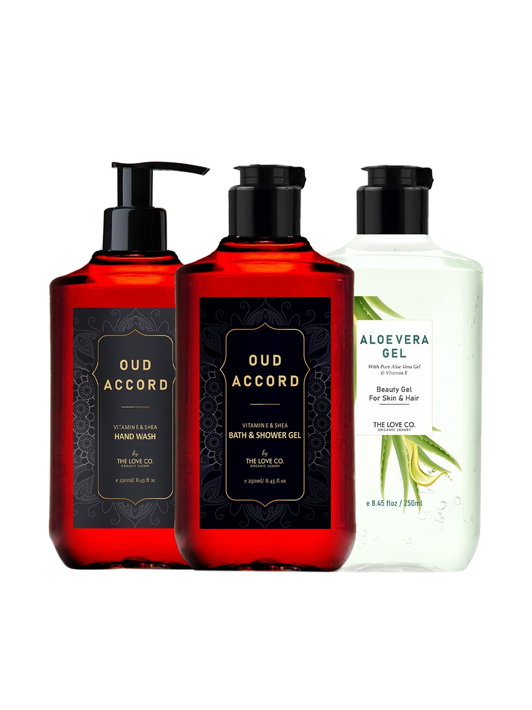 THE LOVE CO. Oud Accord Set of 3 Hand Wash With Body Wash & Aloe Vera Gel - 250ML Each, White
THE LOVE CO. Oud Accord Set of 3 Hand Wash With Body Wash & Aloe Vera Gel - 250ML Each, White