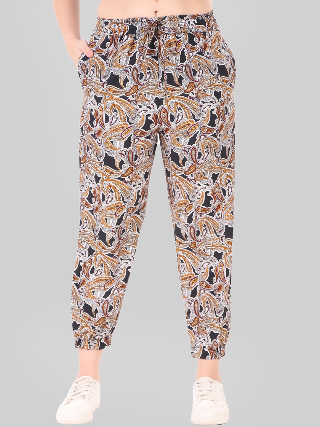 Womenster Women Brown Floral Printed Trousers