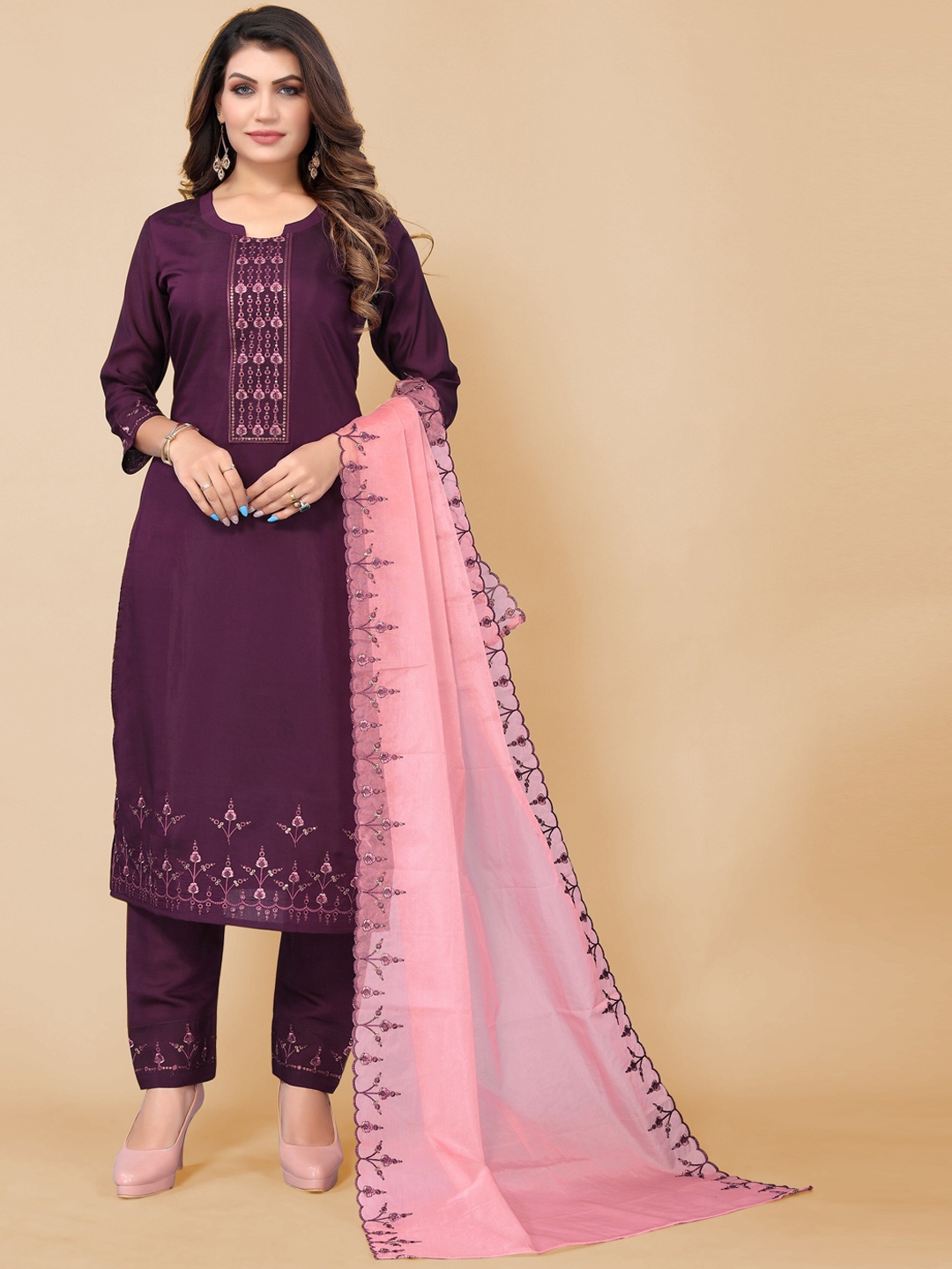 KALINI Women Purple Embroidered Thread Work Pure Cotton Kurta With Trousers & Dupatta
KALINI Women Purple Embroidered Thread Work Pure Cotton Kurta With Trousers & Dupatta