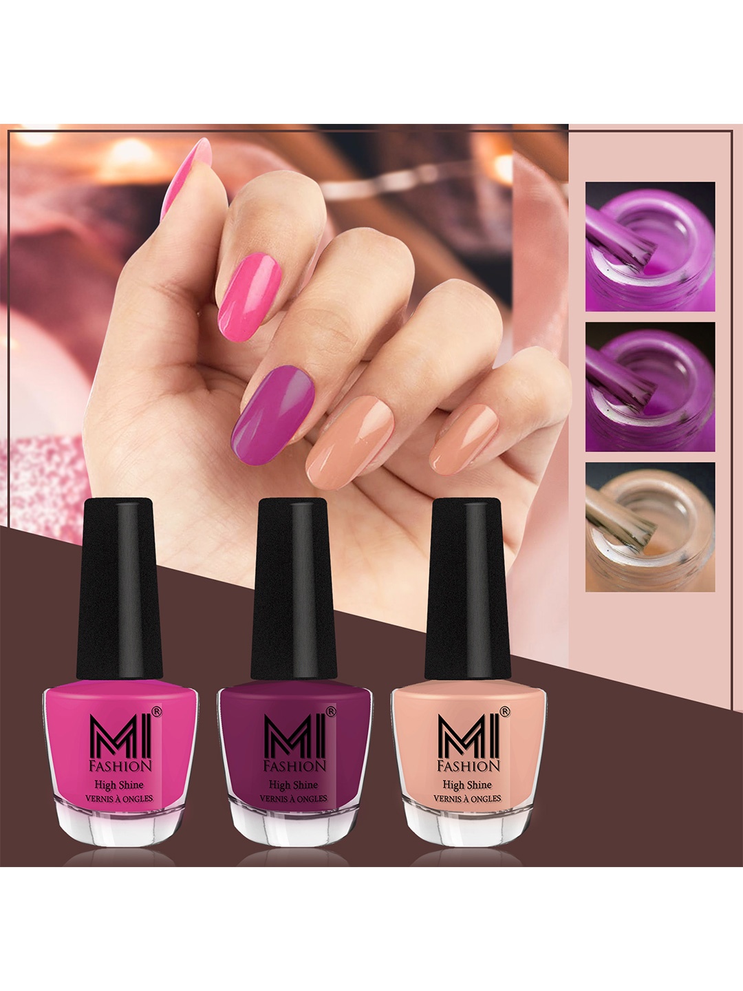 MI FASHION Vernis A Ongles Bang On Shine Pack Of 3 Nail Polish 12ml each - Bright Plum 32, Dark Purple 33, Sweet Nude 65
MI FASHION Vernis A Ongles Bang On Shine Pack Of 3 Nail Polish 12ml each - Bright Plum 32, Dark Purple 33, Sweet Nude 65