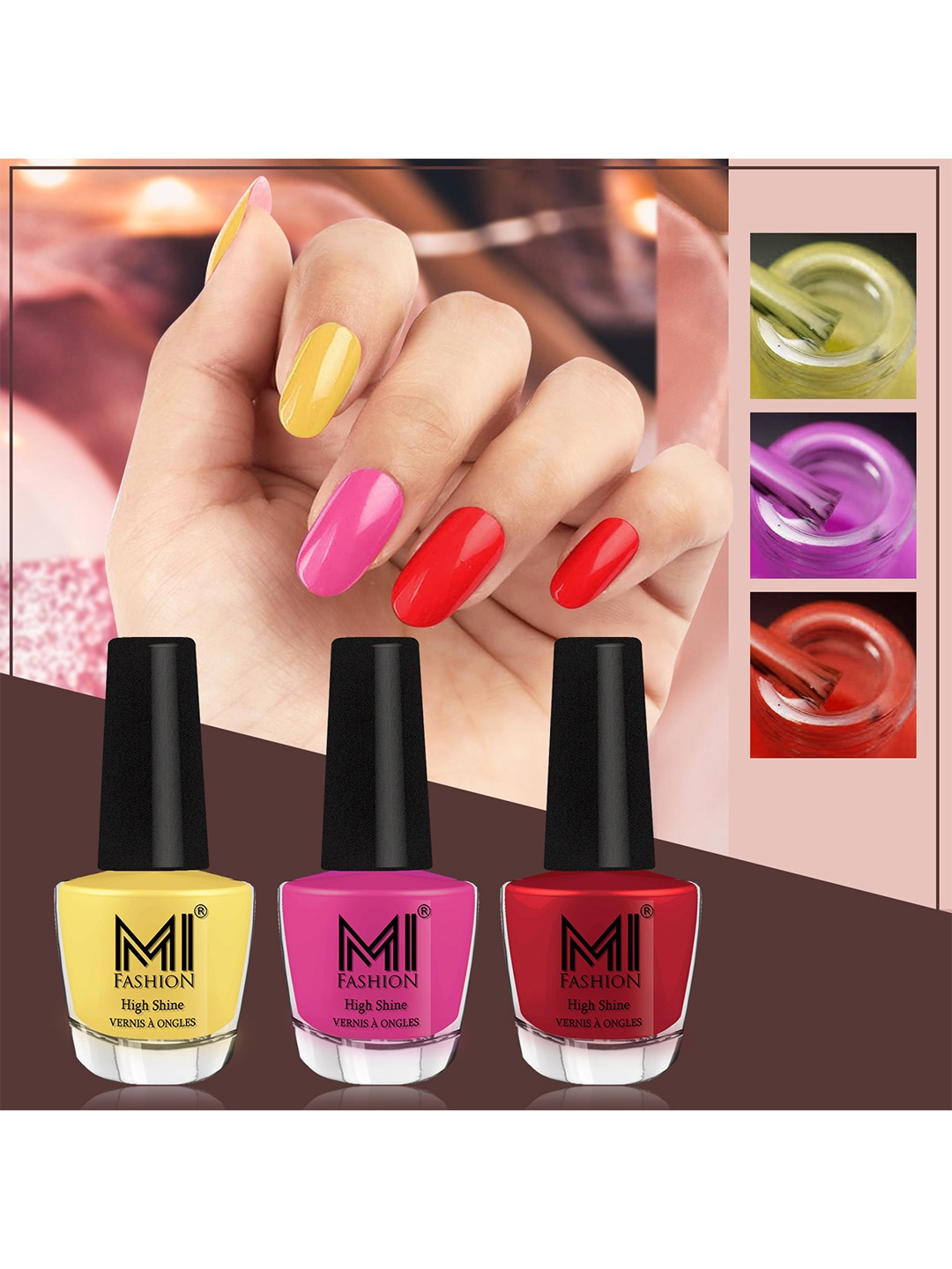 MI FASHION Vernis A Ongles Bang On Shine Pack Of 3 Nail Polish 12ml each -Yellow 29, Bright Plum 32, Reddish Maroon 42
MI FASHION Vernis A Ongles Bang On Shine Pack Of 3 Nail Polish 12ml each -Yellow 29, Bright Plum 32, Reddish Maroon 42