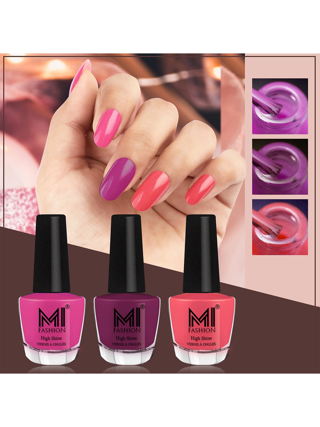 MI FASHION Vernis A Ongles Bang On Shine Pack Of 3 Nail Polish 12ml each - Bright Plum, Dark Purple, Peach Crush
MI FASHION Vernis A Ongles Bang On Shine Pack Of 3 Nail Polish 12ml each - Bright Plum, Dark Purple, Peach Crush