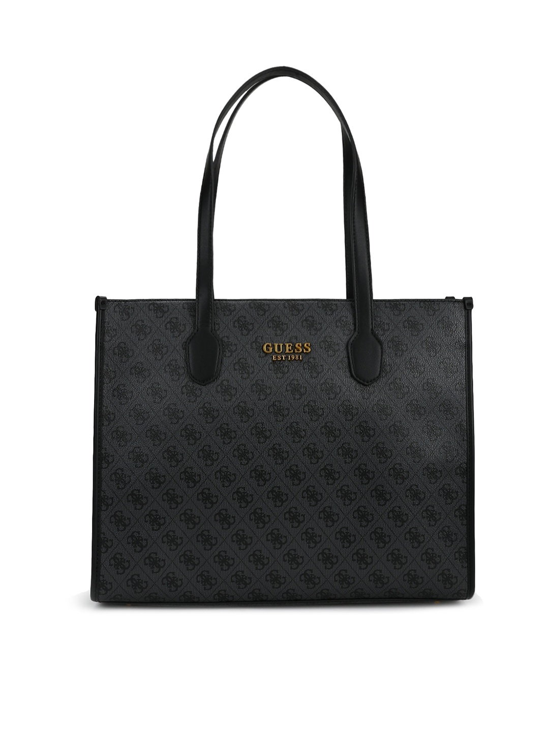 GUESS Black Printed PU Shopper Handheld Bag