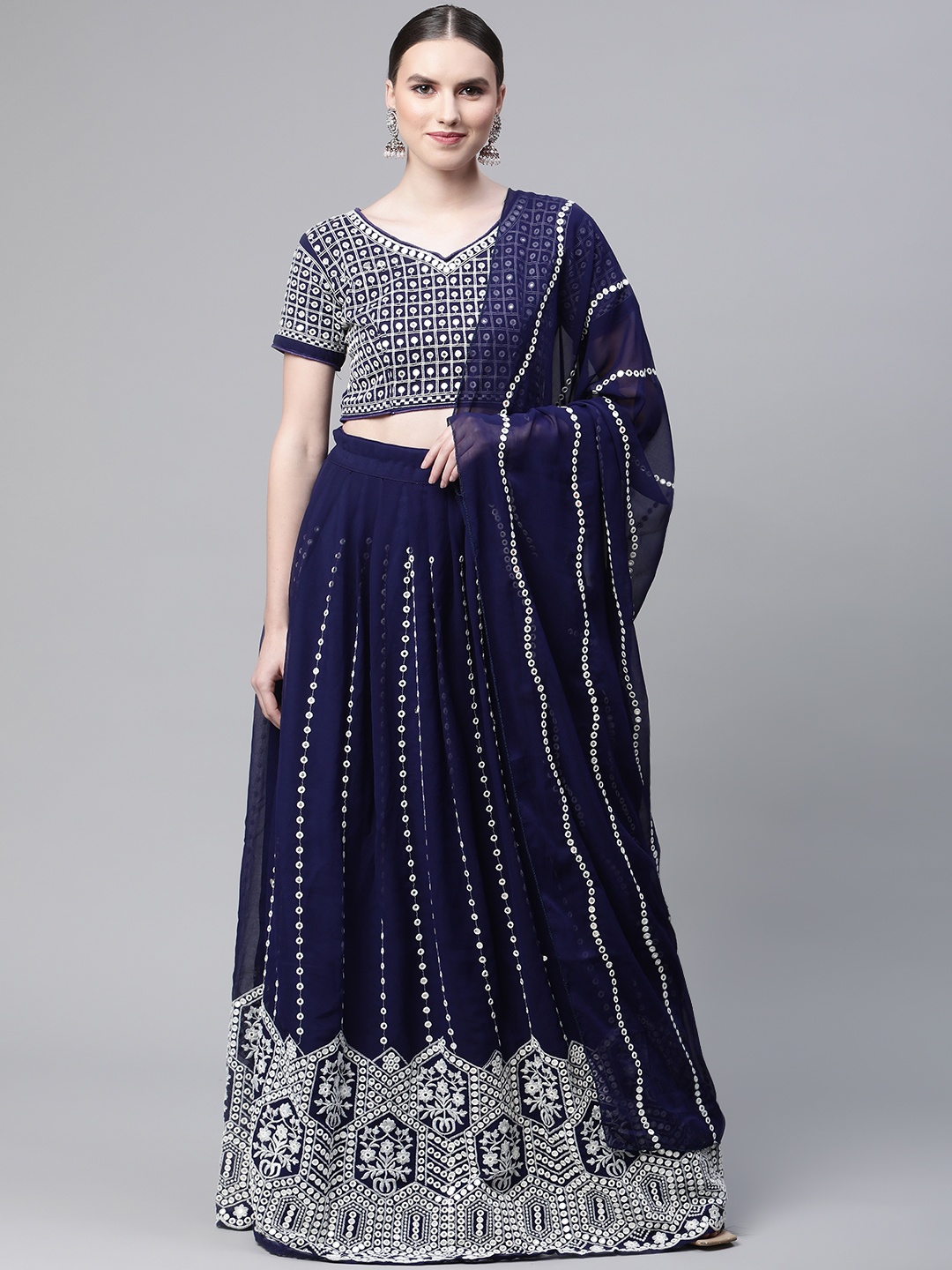 Readiprint Fashions Georgette Semi-Stitched Lehenga & Unstitched Blouse With Dupatta, Navy blue
Readiprint Fashions Georgette Semi-Stitched Lehenga & Unstitched Blouse With Dupatta, Navy blue