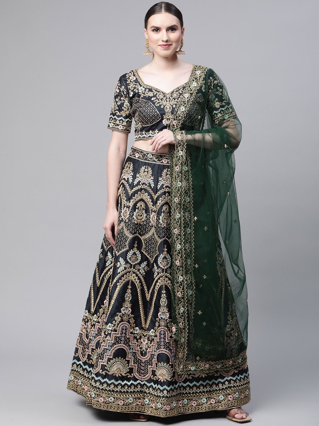 Readiprint Fashions Silk Blend Embroidered Unstitched Lehenga & Blouse With Dupatta, Green
Readiprint Fashions Silk Blend Embroidered Unstitched Lehenga & Blouse With Dupatta, Green