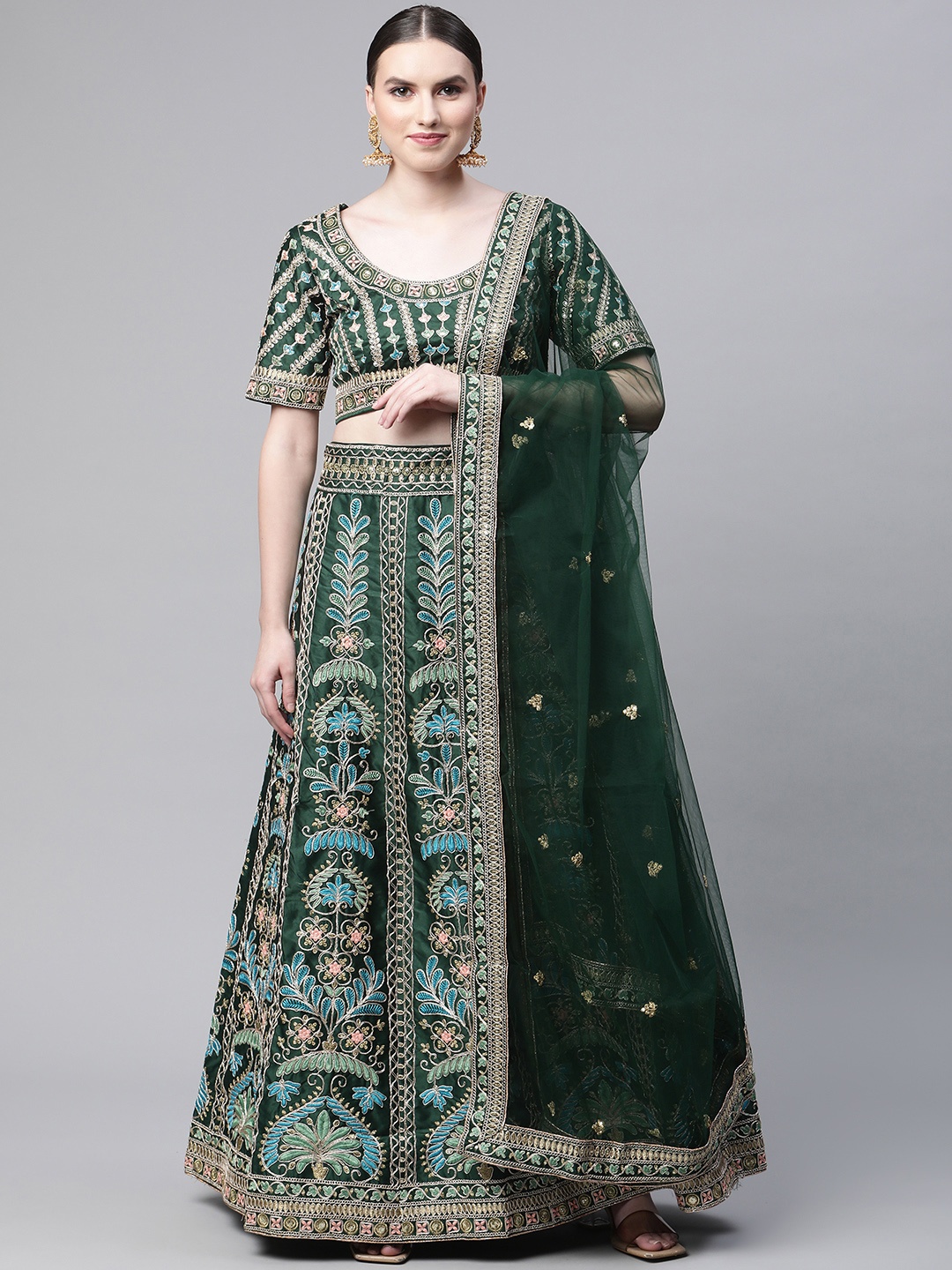 Readiprint Fashions Silk Blend Embroidered Unstitched Lehenga & Blouse With Dupatta, Green
Readiprint Fashions Silk Blend Embroidered Unstitched Lehenga & Blouse With Dupatta, Green