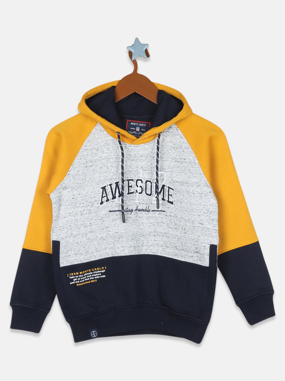 Monte Carlo Boys Mustard Yellow & Grey Colourblocked Hooded Cotton Sweatshirt
Monte Carlo Boys Mustard Yellow & Grey Colourblocked Hooded Cotton Sweatshirt