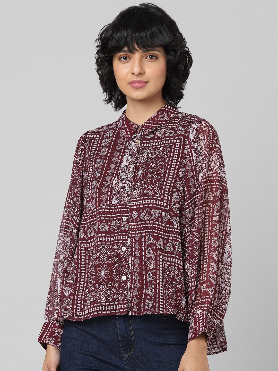 ONLY Women Printed Casual Shirt, Maroon