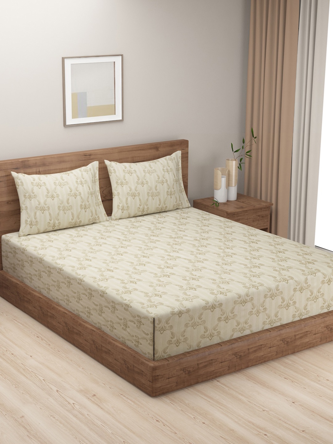 SWAYAM Beige & Brown Ethnic Printed 240 TC Cotton King Bedsheet with 2 Pillow Covers
SWAYAM Beige & Brown Ethnic Printed 240 TC Cotton King Bedsheet with 2 Pillow Covers
