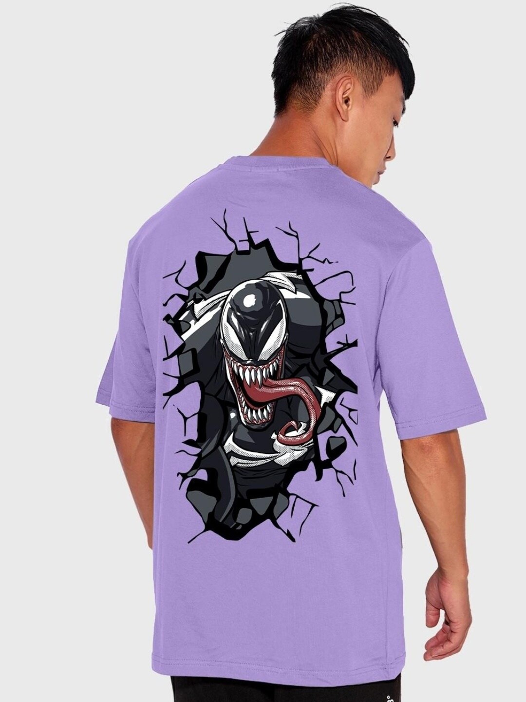 Bewakoof Men Purple Printed Drop-Shoulder Sleeves Pure Cotton Loose T-shirt