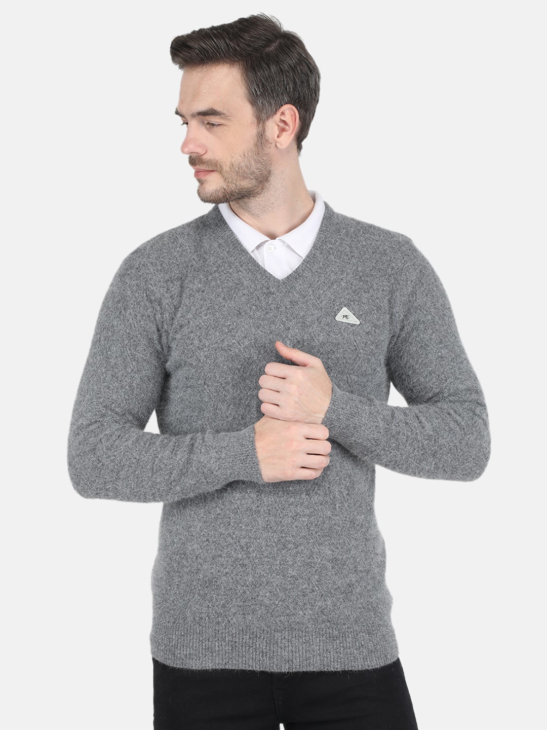 Monte Carlo Men Grey Printed Wool Pullover
