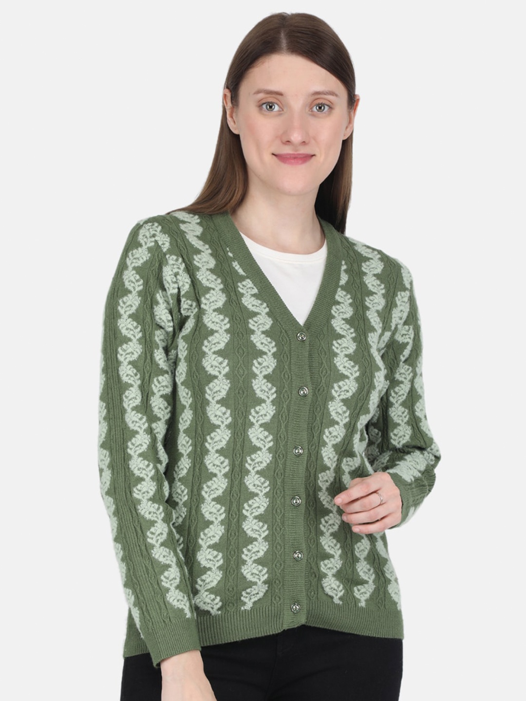 Monte Carlo Women Green Cable Knit Cardigan
