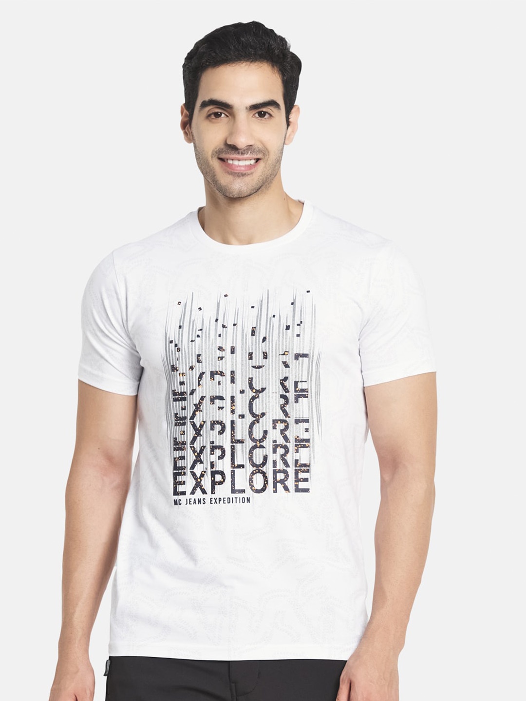 Monte Carlo Men White Typography Printed Cotton T-shirt