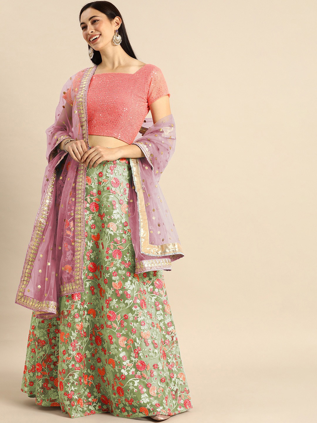 Fusionic Green & Pink Embroidered Thread Work Semi-Stitched Lehenga & Unstitched Blouse With Dupatta
Fusionic Green & Pink Embroidered Thread Work Semi-Stitched Lehenga & Unstitched Blouse With Dupatta