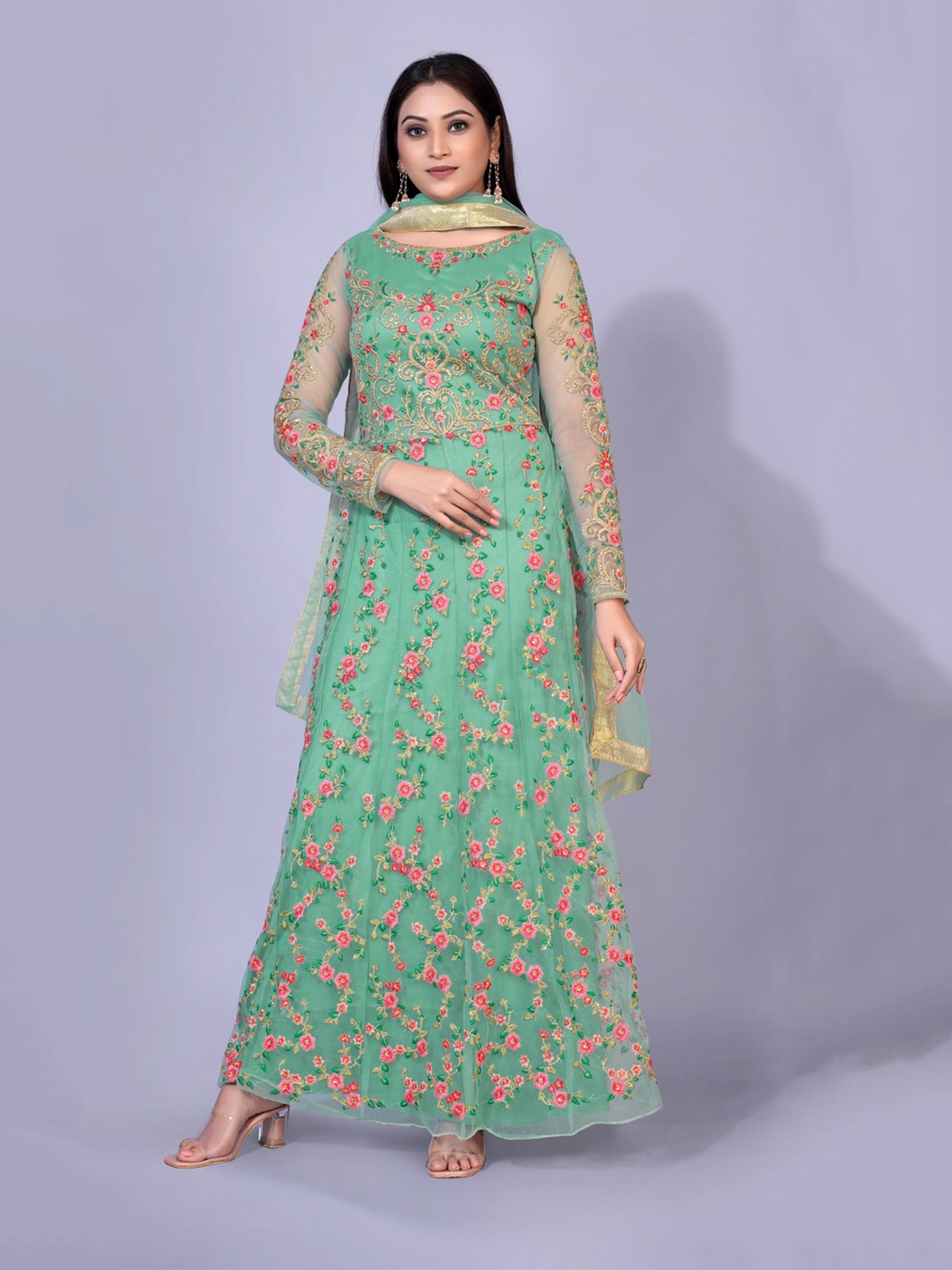 kasee Sea Green & Pink Floral Embroidered Thread Work Floral Georgette Anarkali Kurta
kasee Sea Green & Pink Floral Embroidered Thread Work Floral Georgette Anarkali Kurta