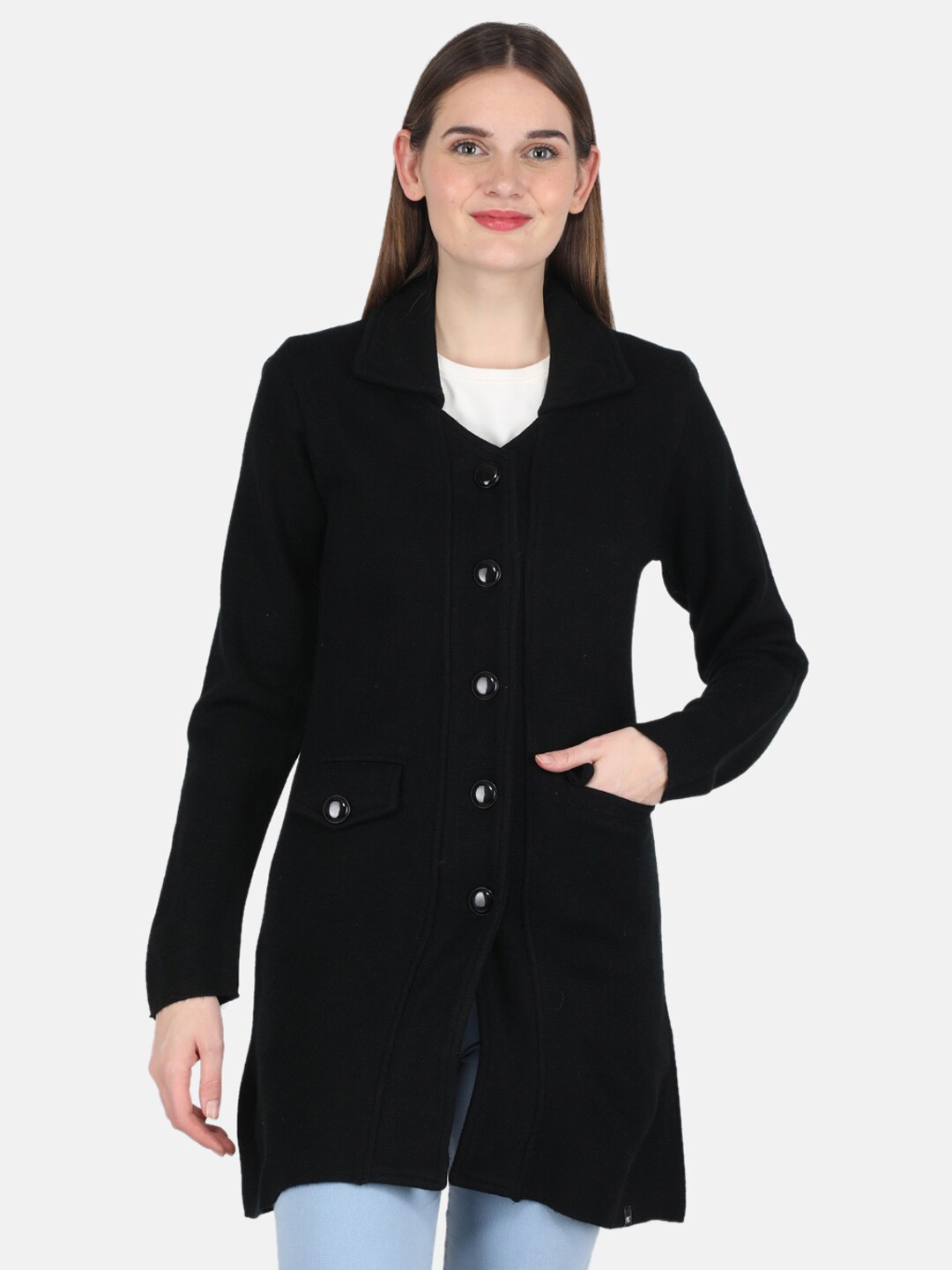 Monte Carlo Women Black Solid Single-Breasted coat
