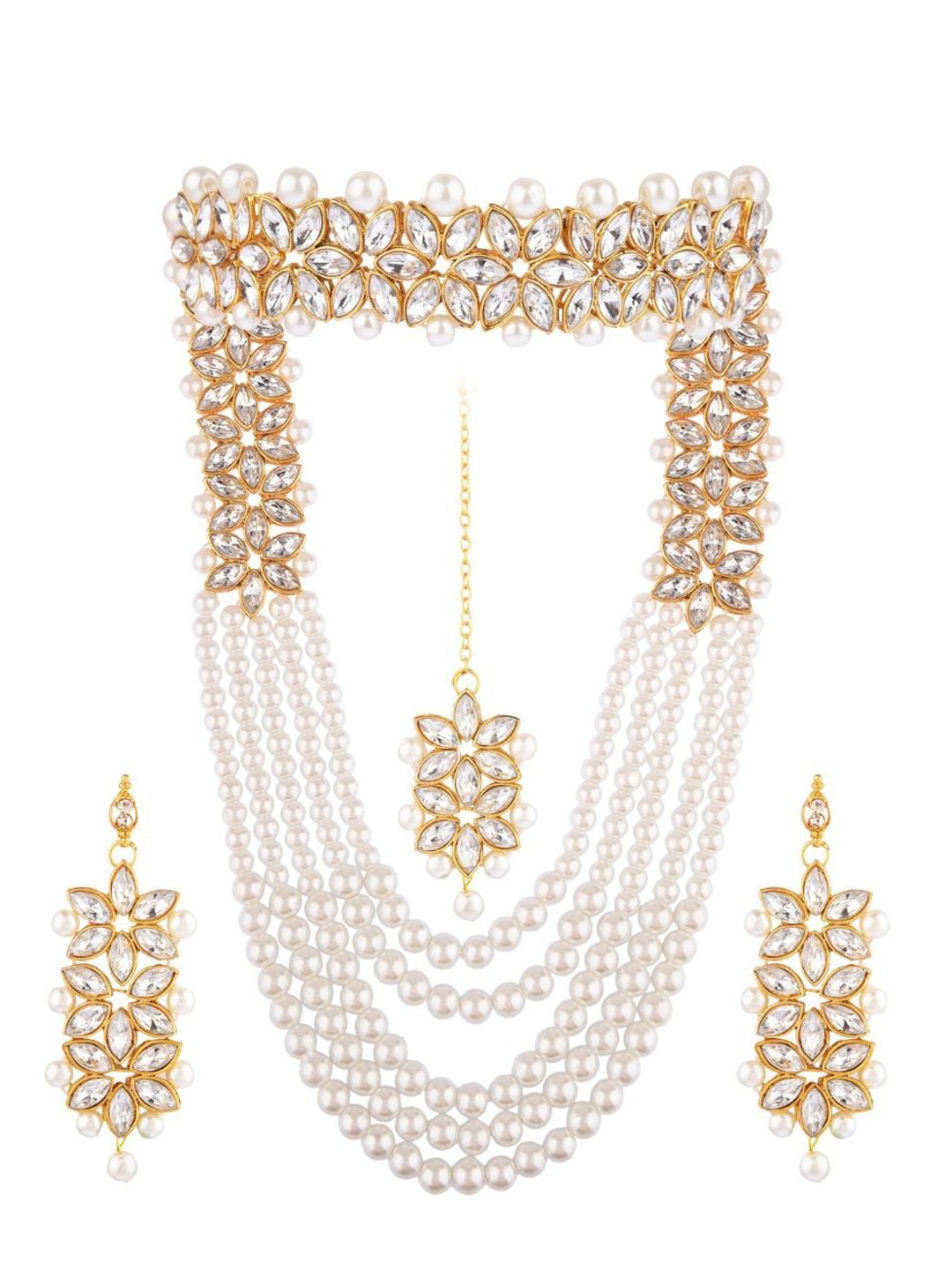 Efulgenz Gold-Toned & White Crystal-Studded & Pearls Beaded Gold-Plated Jewellery Set
Efulgenz Gold-Toned & White Crystal-Studded & Pearls Beaded Gold-Plated Jewellery Set