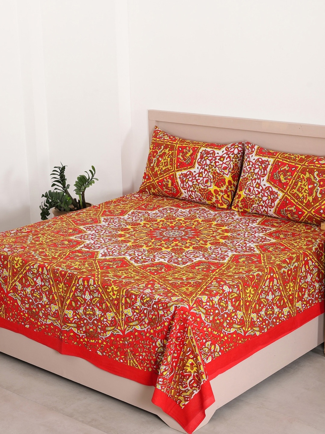 HANDICRAFT PALACE Red & Yellow Printed 144 TC Cotton Queen Bedsheet with 2 Pillow Covers
HANDICRAFT PALACE Red & Yellow Printed 144 TC Cotton Queen Bedsheet with 2 Pillow Covers