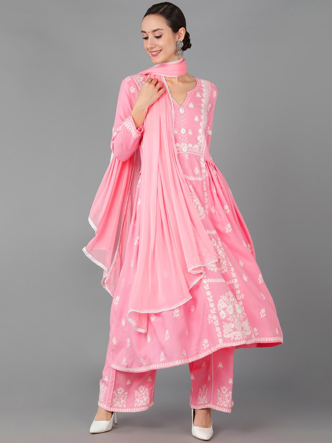 AHIKA Pink Floral Embroidered Pleated Thread Work Kurta with Palazzos & With Dupatta
AHIKA Pink Floral Embroidered Pleated Thread Work Kurta with Palazzos & With Dupatta