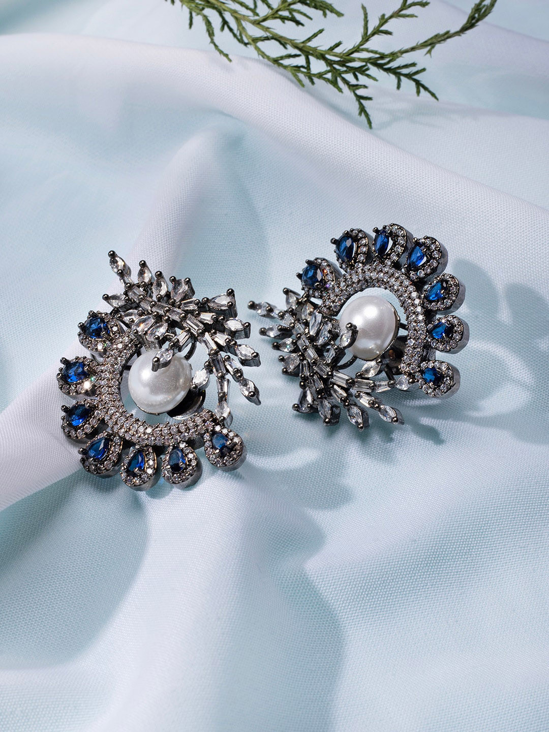 justpeachy Blue & Rhodium Plated Contemporary Studs Earrings 
justpeachy Blue & Rhodium Plated Contemporary Studs Earrings