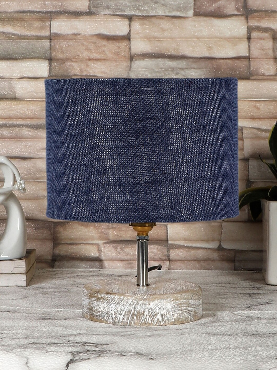 Devansh Blue Cylindrical Table Lamp
