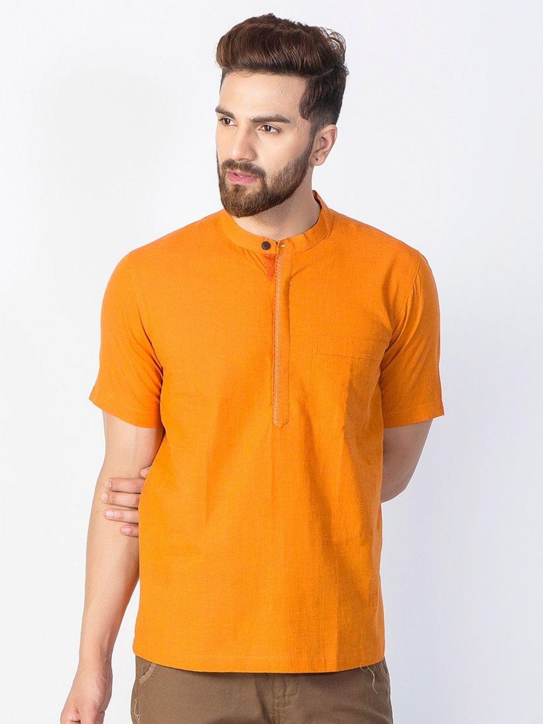 Fabindia Men Orange Comfort Casual Cotton Shirt
