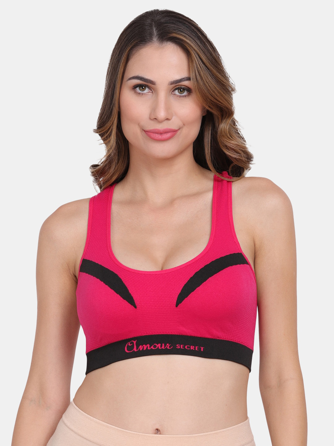 Amour Secret Pink & Black Removable Lightly Padded Racerback Sports Bra
Amour Secret Pink & Black Removable Lightly Padded Racerback Sports Bra