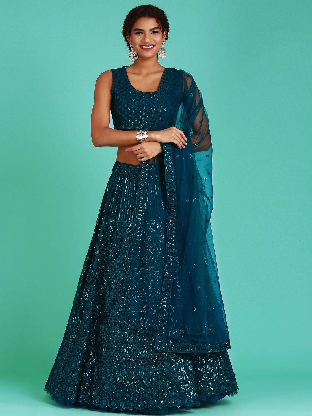 panchhi Teal Embellished Sequinned Semi-Stitched Lehenga & Unstitched Blouse With Dupatta
panchhi Teal Embellished Sequinned Semi-Stitched Lehenga & Unstitched Blouse With Dupatta
