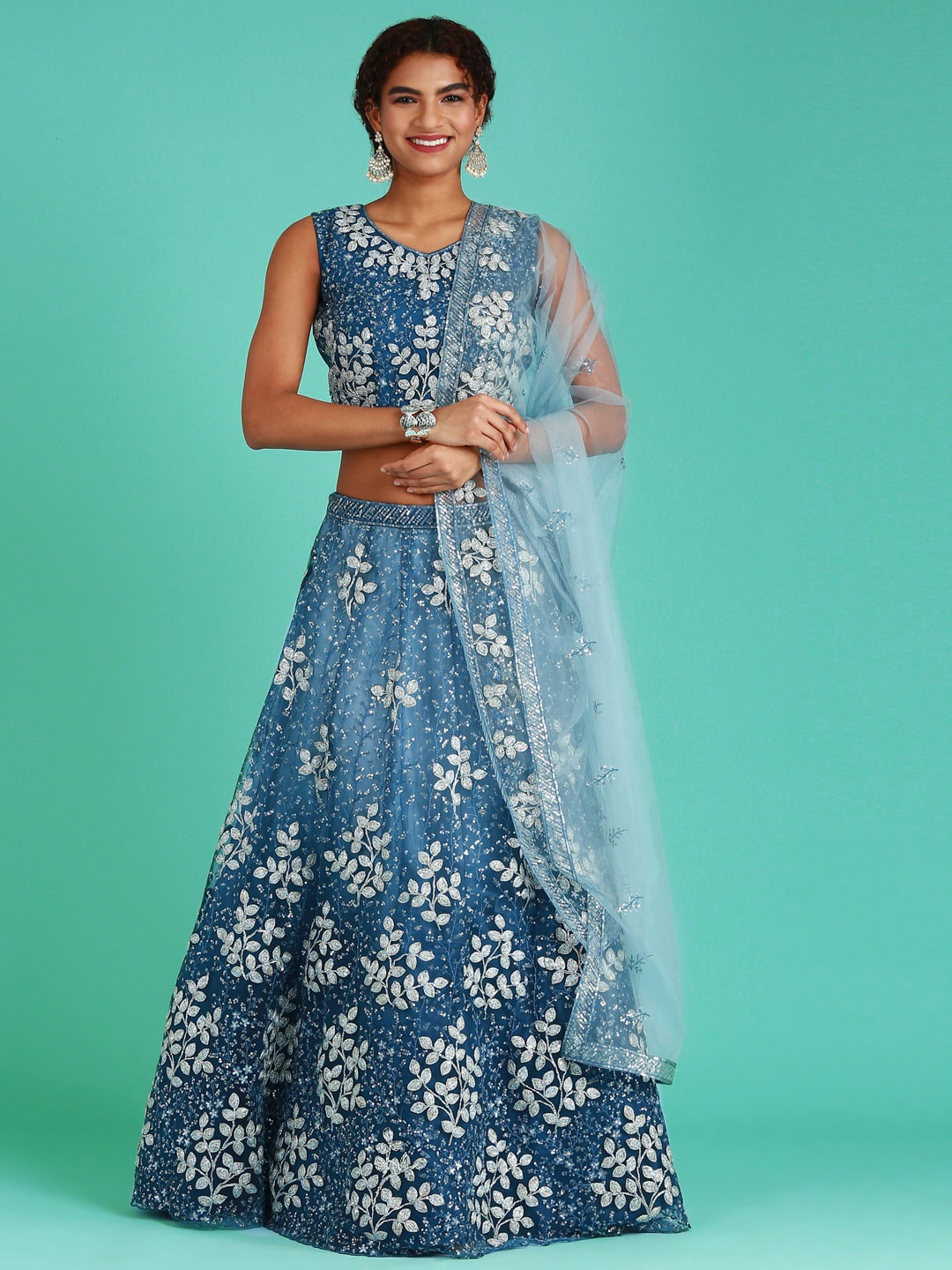 panchhi Turquoise Blue & Silver-Toned Embellished Sequinned Semi-Stitched Lehenga Set
panchhi Turquoise Blue & Silver-Toned Embellished Sequinned Semi-Stitched Lehenga Set
