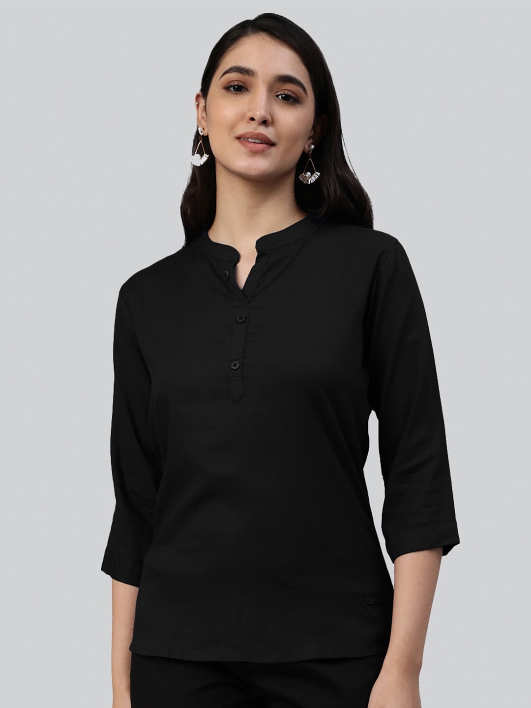 LYRA Black Mandarin Collar Top