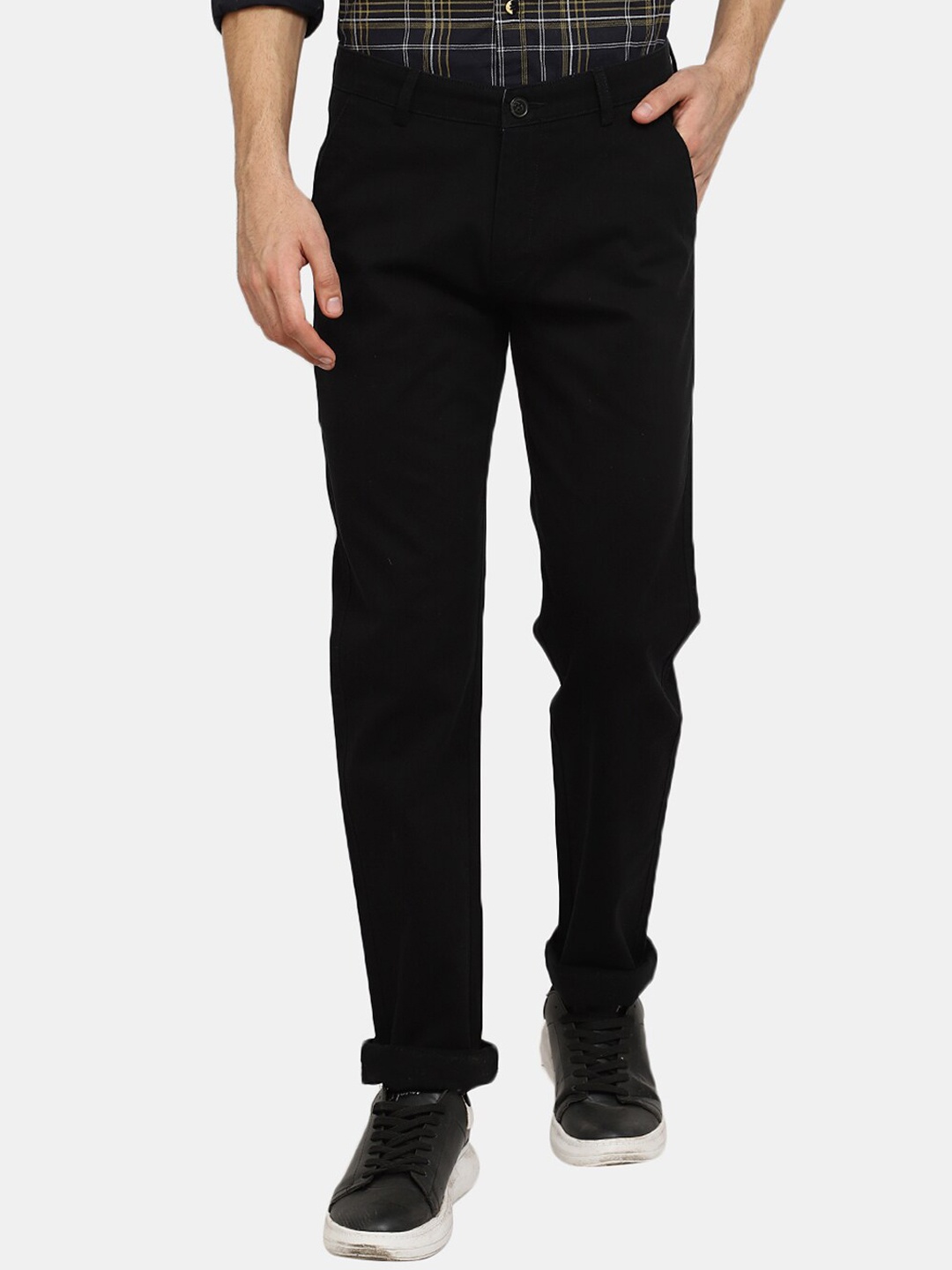 V-Mart Men Black Classic Cotton Slim Fit Trousers