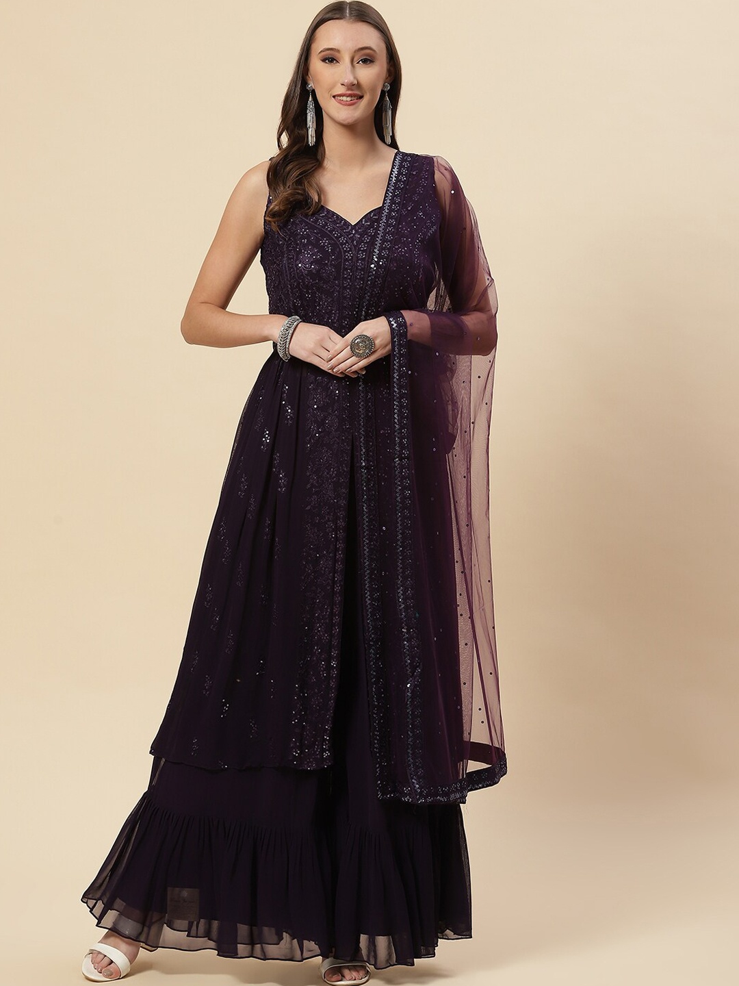 Meena Bazaar Women Burgundy Embroidered Beads and Stones Kurta with Palazzos & Dupatta
Meena Bazaar Women Burgundy Embroidered Beads and Stones Kurta with Palazzos & Dupatta
