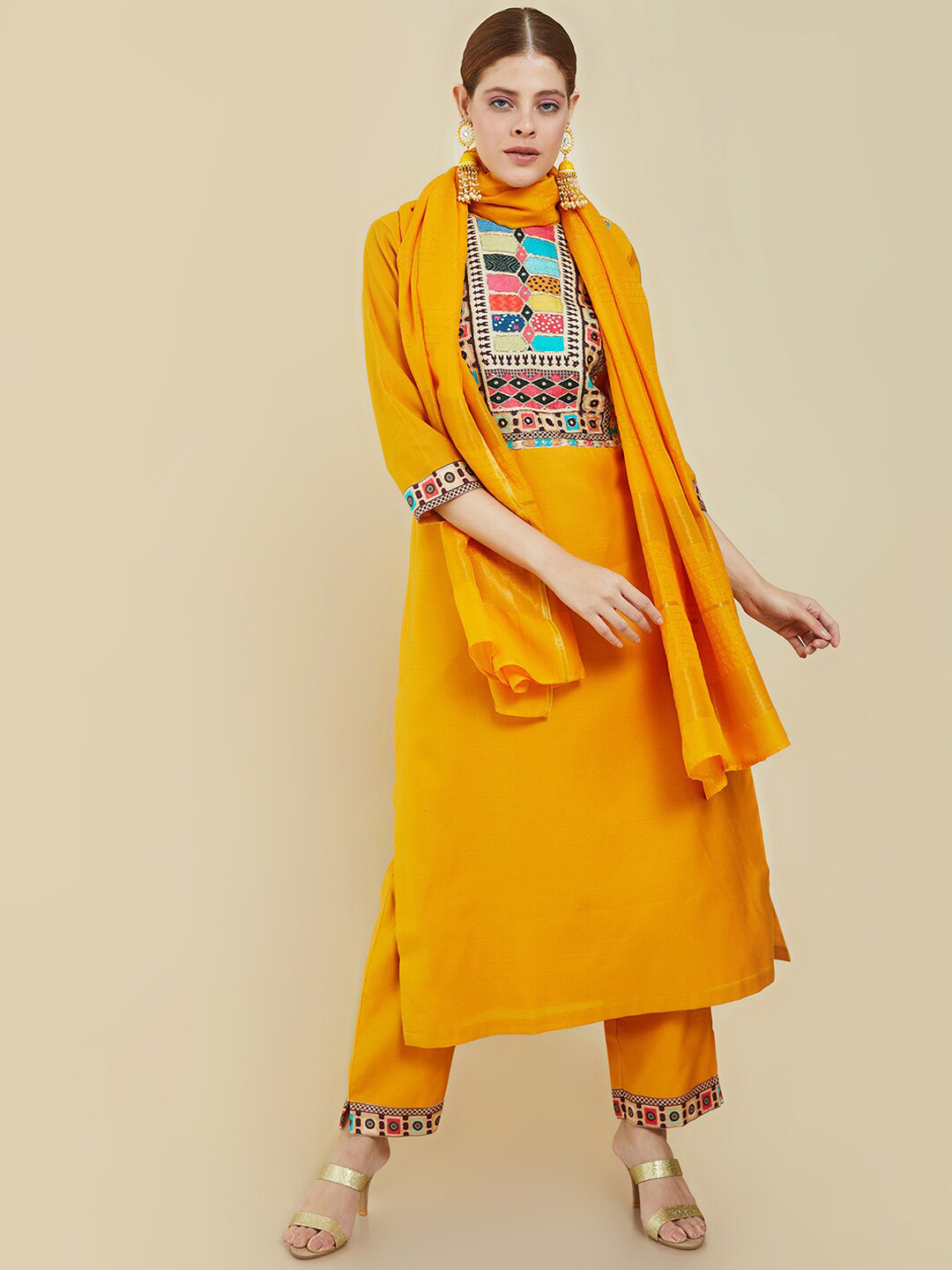 Soch Women Mustard Yellow Embroidered Pure Silk Kurta with Trousers & Dupatta
Soch Women Mustard Yellow Embroidered Pure Silk Kurta with Trousers & Dupatta