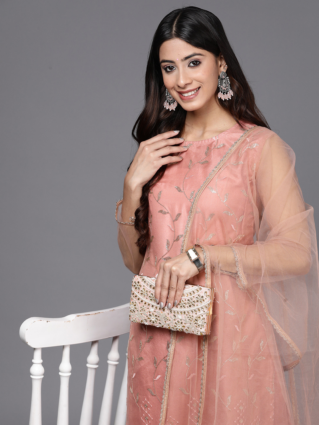 Indo Era Women Floral Embroidered Sequinned Kurta with Trousers & With Dupatta, Peach
Indo Era Women Floral Embroidered Sequinned Kurta with Trousers & With Dupatta, Peach