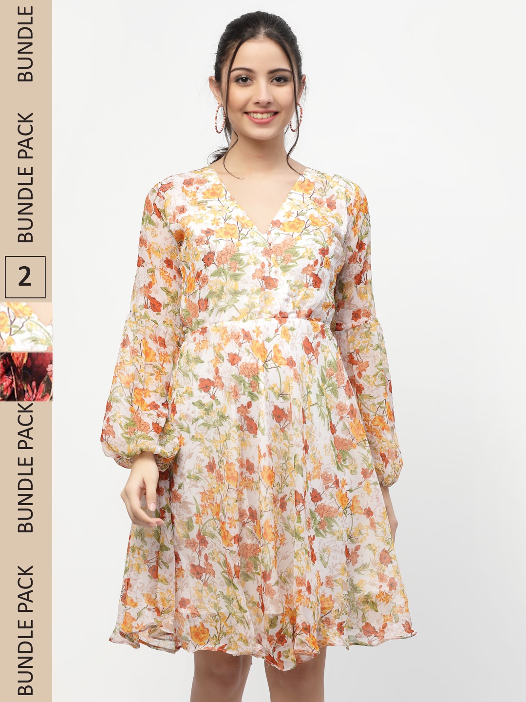 MISS AYSE Off White & Red Pack of 2 Floral Dresses