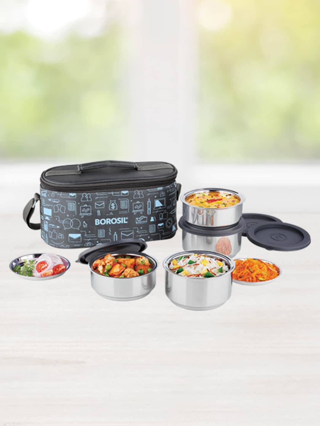 BOROSIL Set of 4 Carry Fresh Stainless Steel Insulated Containers Lunch box with Bag, Black
BOROSIL Set of 4 Carry Fresh Stainless Steel Insulated Containers Lunch box with Bag, Black