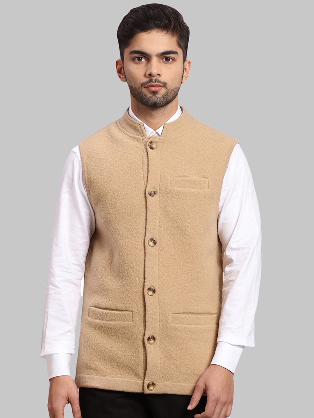 ColorPlus Men Beige Longline Nehru Jacket