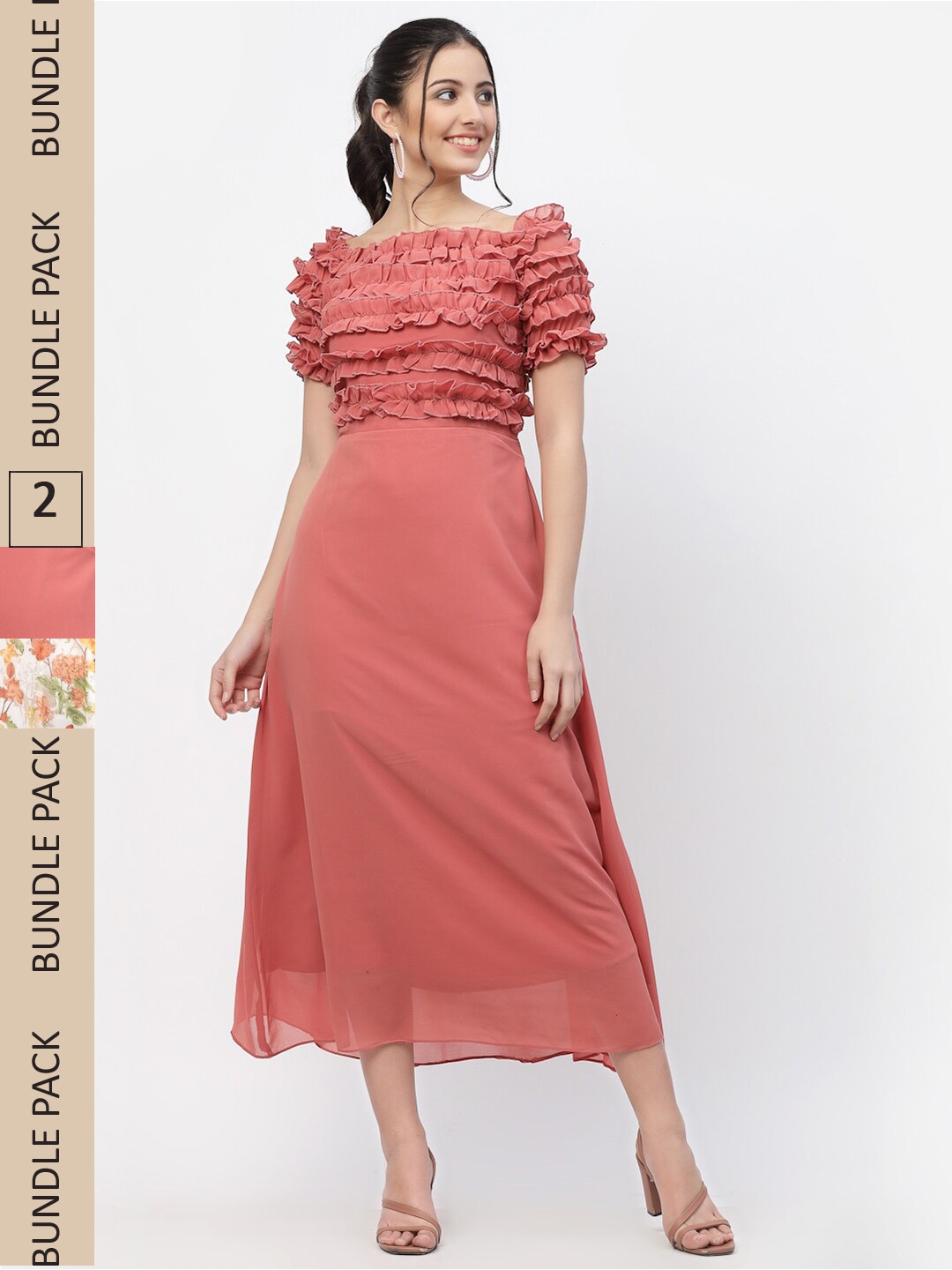 MISS AYSE Pack Of 2 Coral & White Fit & Flare Dresses