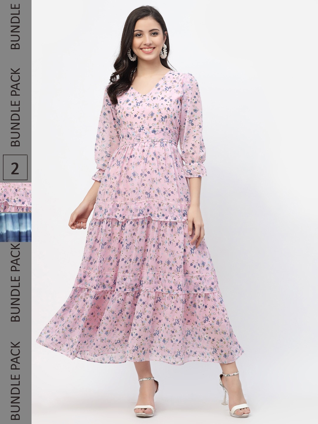 MISS AYSE Pack of 2 Pink & Blue Floral Maxi Dress