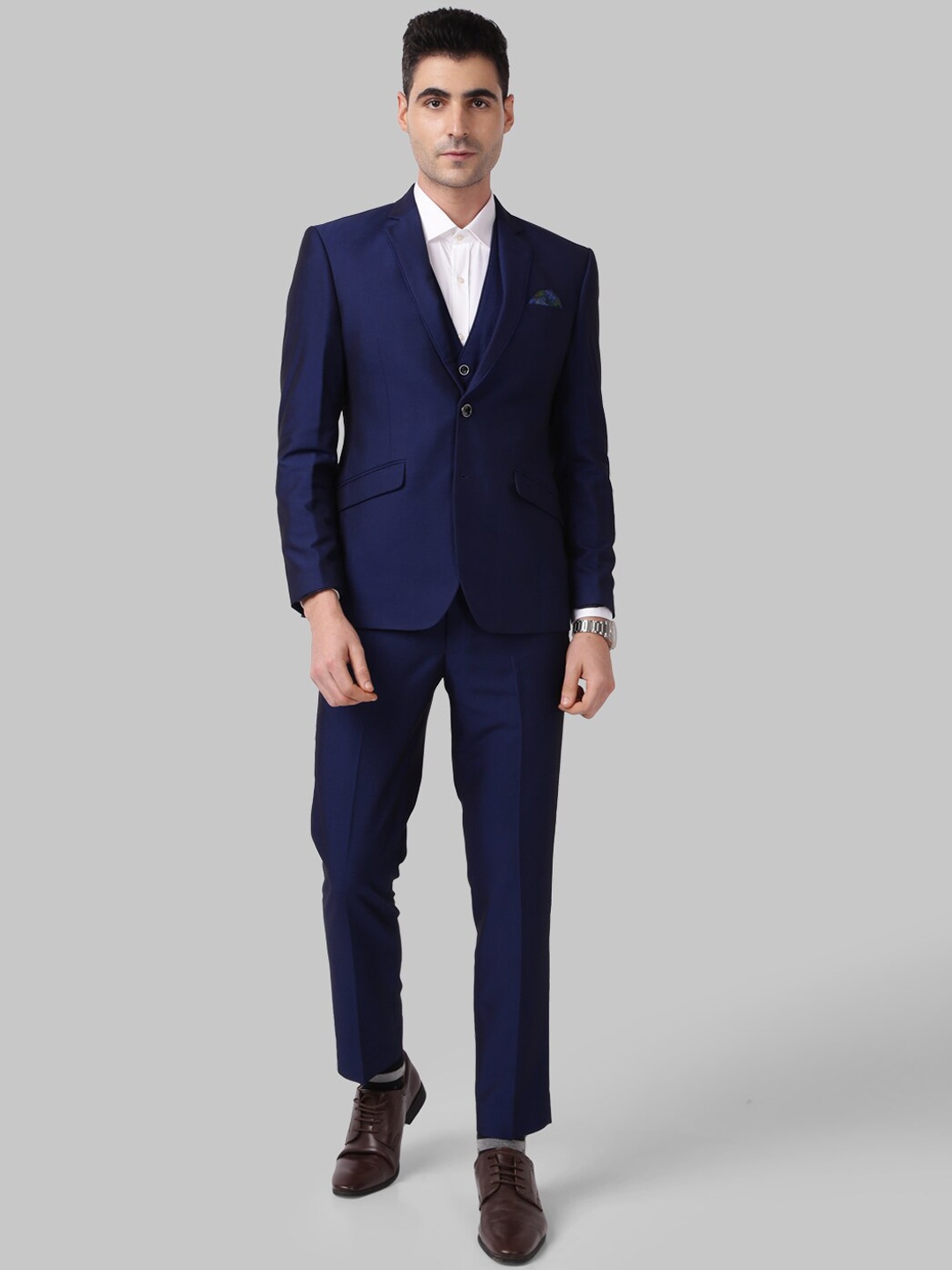 Park Avenue Men Navy Blue Self-Designed Suit