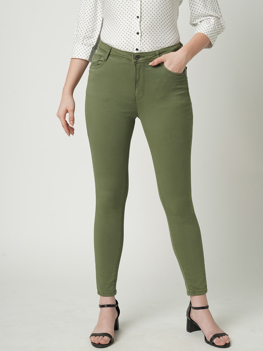 Kraus Jeans Women Olive Green Super Skinny Fit High-Rise Jeans