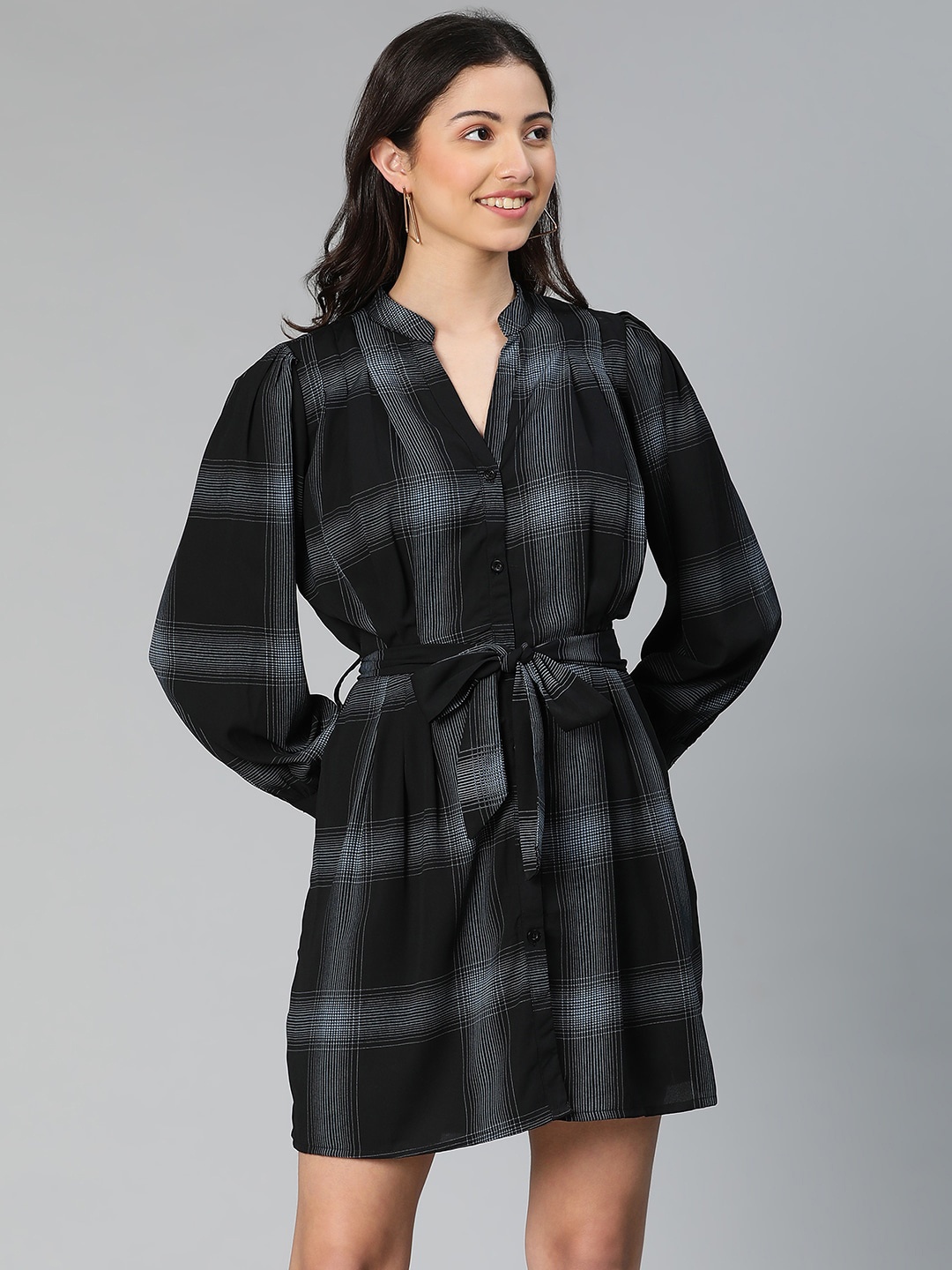 Oxolloxo Black Checked Shirt Dress