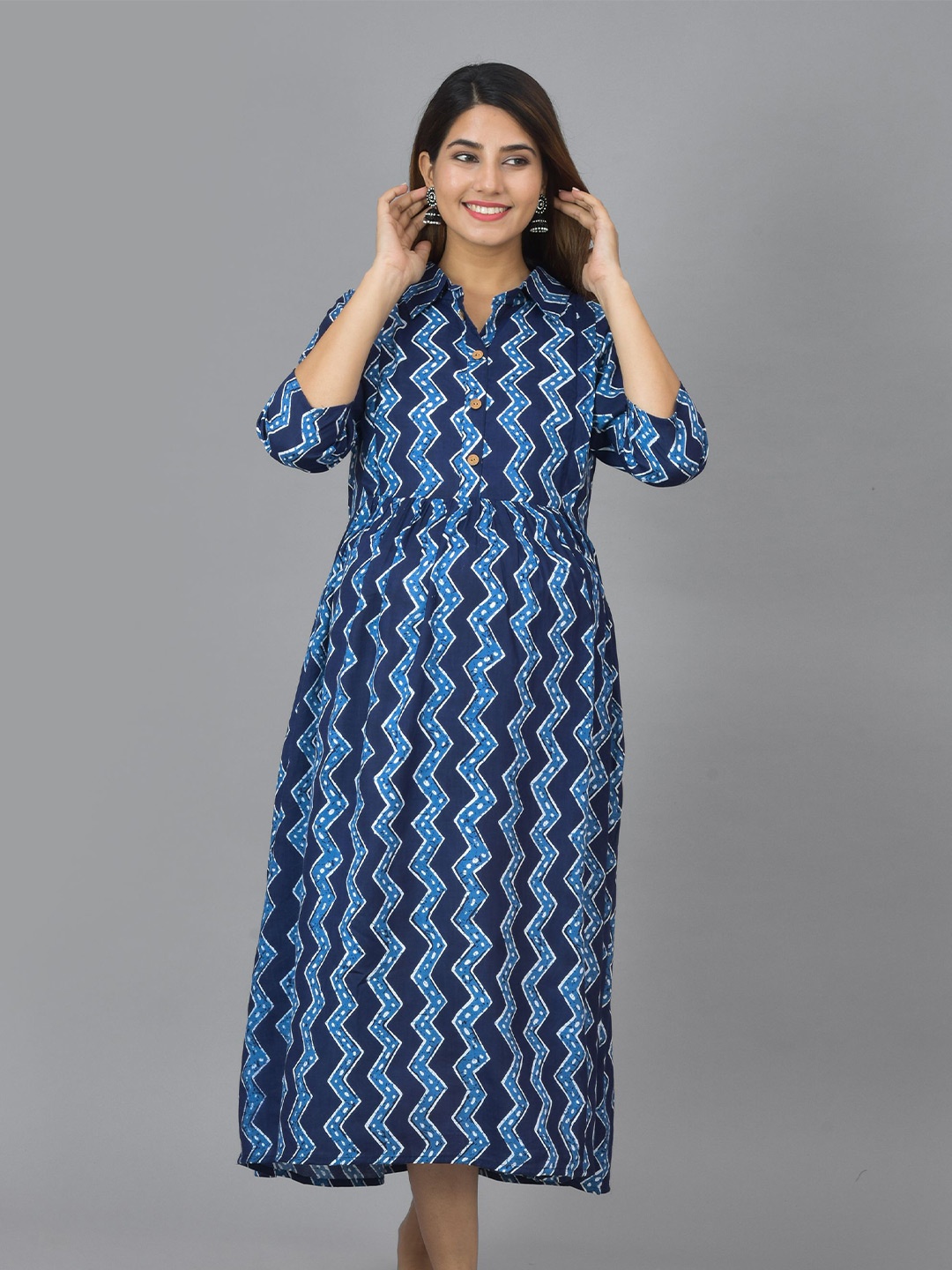 KALINI Blue Maternity A-Line Midi Dress