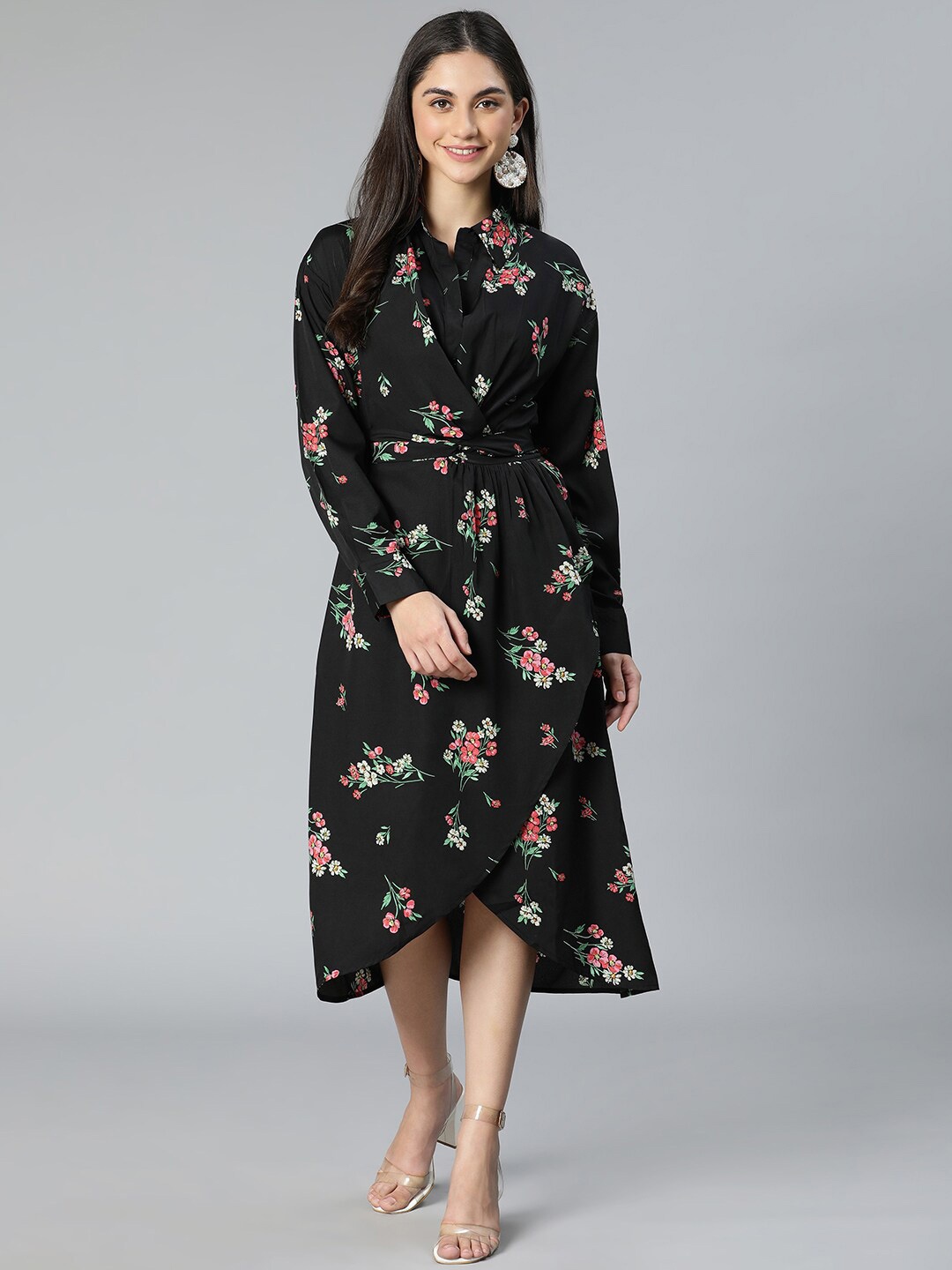 Oxolloxo Black Floral Midi Dress